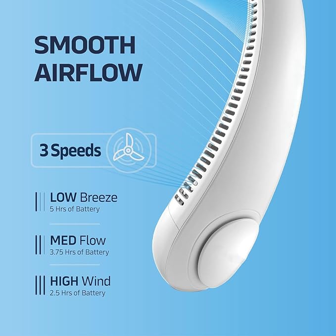 Pamidhar Portable Neck Fan with 3 Speeds Adjustment | Hands-Free Personal Bladeless Fan with Strong Airflow | USB Rechargeable | Neck Wearable Cooling Fan for Indoor & Outdoor Uses (Multi)