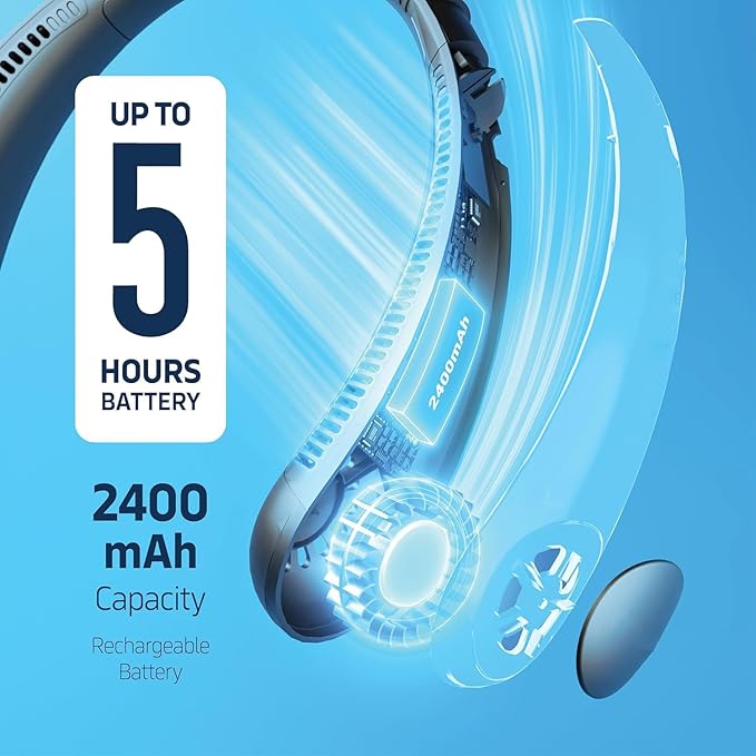 Pamidhar Portable Neck Fan with 3 Speeds Adjustment | Hands-Free Personal Bladeless Fan with Strong Airflow | USB Rechargeable | Neck Wearable Cooling Fan for Indoor & Outdoor Uses (Multi)